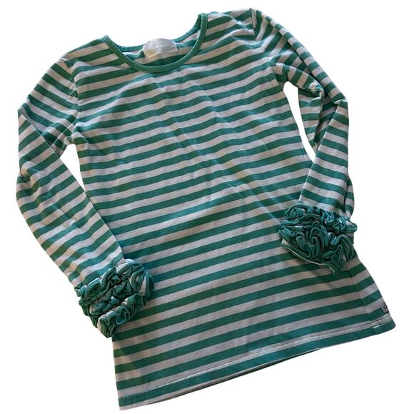 Sew Sassy Green Striped Ruffle Sleeve Top - Size 8 - Picture 1 of 4